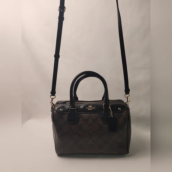 Coach Brown/Black Signature Coated Canvas and Leather Mini Bennett Satchel